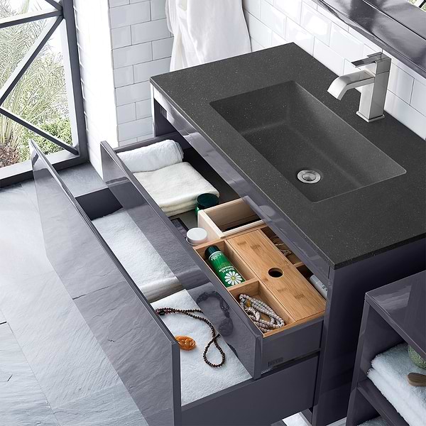 James Martin Vanities Milan 36" Modern Gray Vanity with Charcoal Black Solid Surface Counter