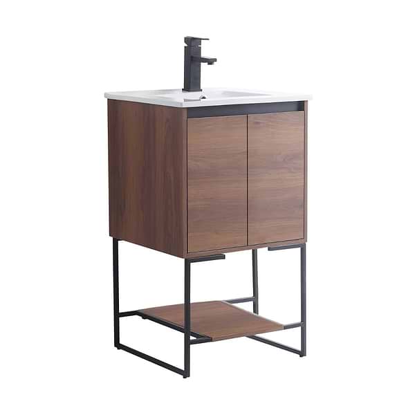 Amani 20" Walnut Brown Single Vanity with White Integrated Top
