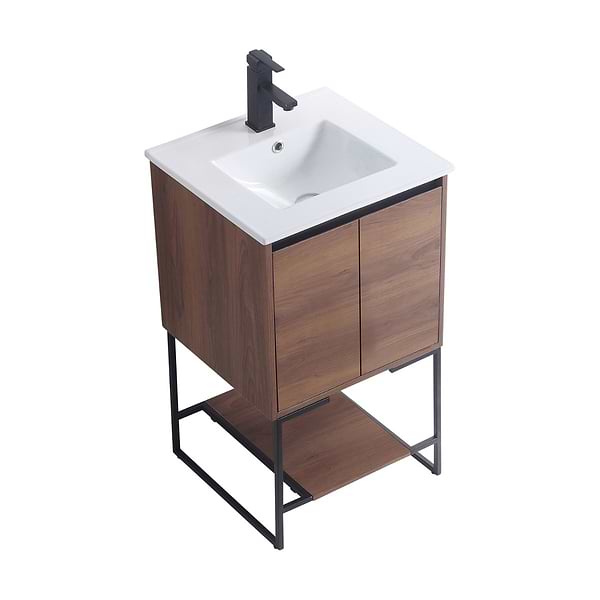 Amani 20" Walnut Brown Single Vanity with White Integrated Top