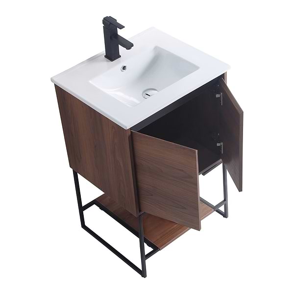 Amani 20" Walnut Brown Single Vanity with White Integrated Top