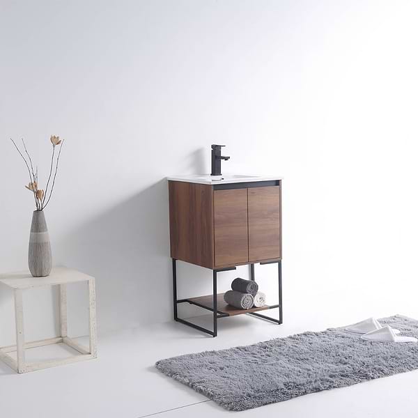 Amani 20" Walnut Brown Single Vanity with White Integrated Top