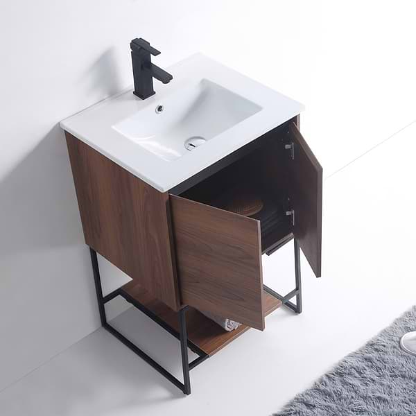 Amani 20" Walnut Brown Single Vanity with White Integrated Top