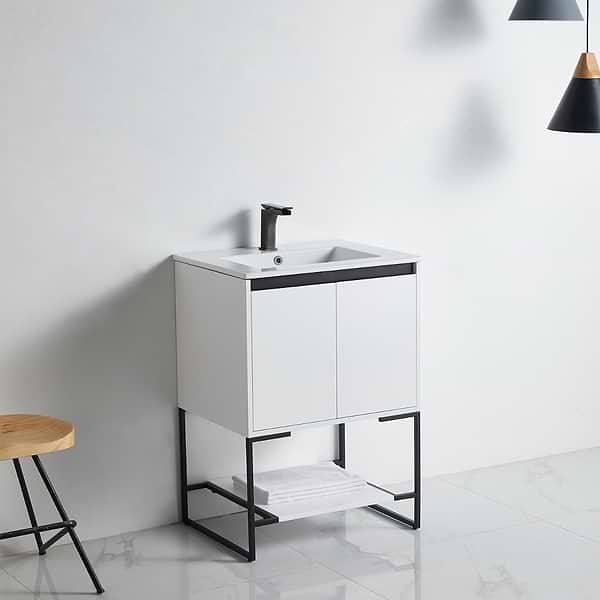 Amani 24" Matte White Single Vanity with White Integrated Top