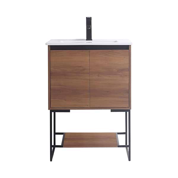 Amani 24" Walnut Brown Single Vanity with White Integrated Top