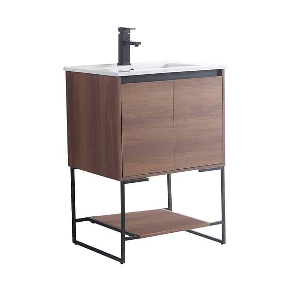 Amani 24" Walnut Brown Single Vanity with White Integrated Top
