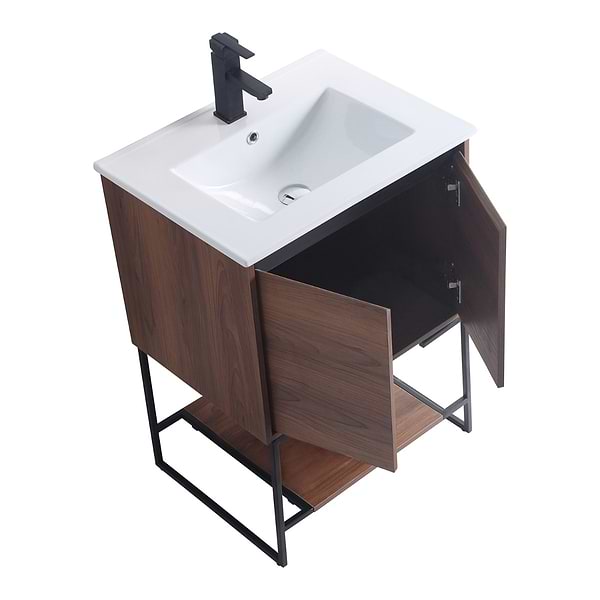 Amani 24" Walnut Brown Single Vanity with White Integrated Top