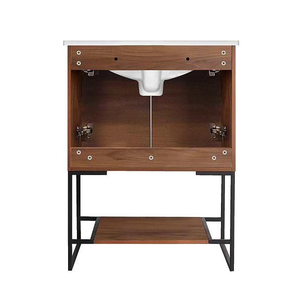 Amani 24" Walnut Brown Single Vanity with White Integrated Top