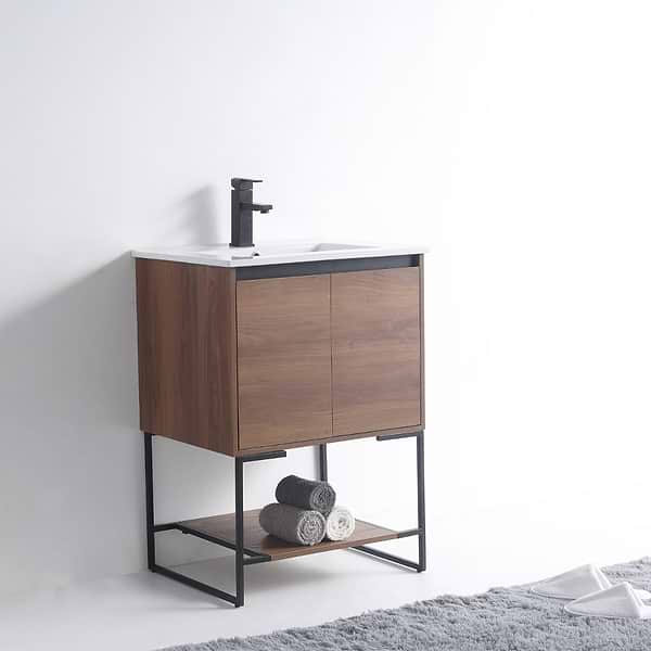 Amani 24" Walnut Brown Single Vanity with White Integrated Top