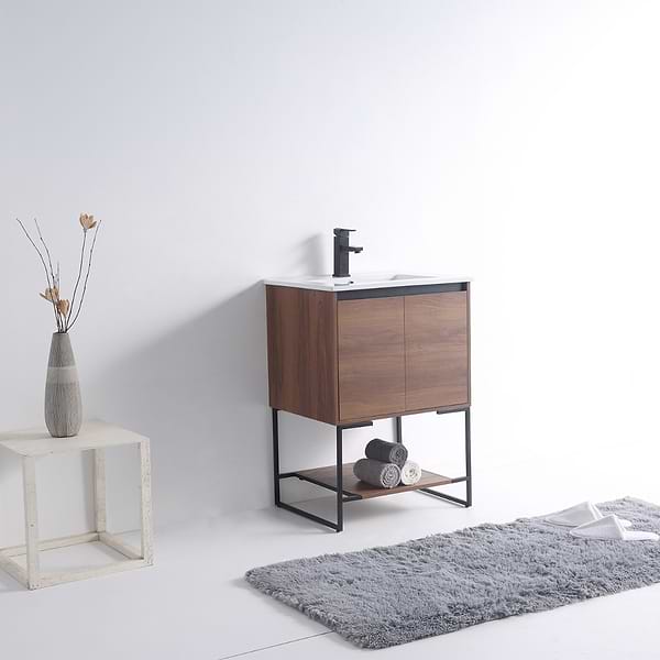 Amani 24" Walnut Brown Single Vanity with White Integrated Top