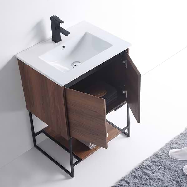 Amani 24" Walnut Brown Single Vanity with White Integrated Top