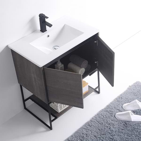Amani 30" Classic Gray Single Vanity with White Integrated Top