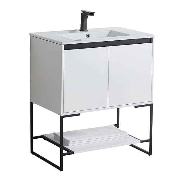 Amani 30" Matte White Single Vanity with White Integrated Top