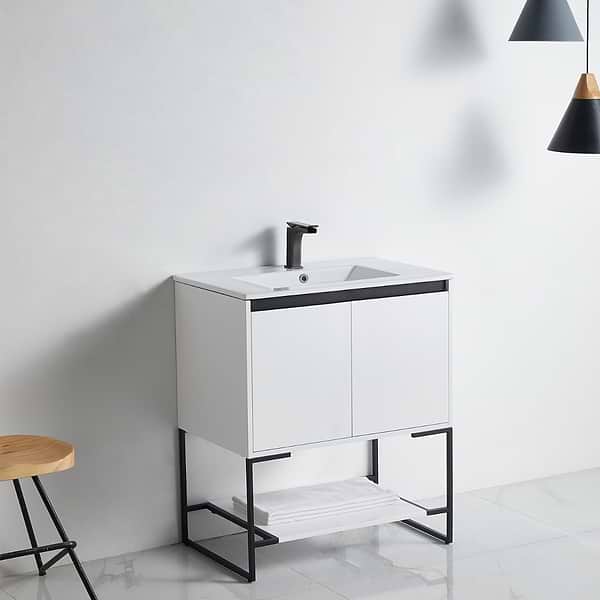 Amani 30" Matte White Single Vanity with White Integrated Top