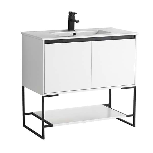 Amani 36" Matte White Single Vanity with White Integrated Top