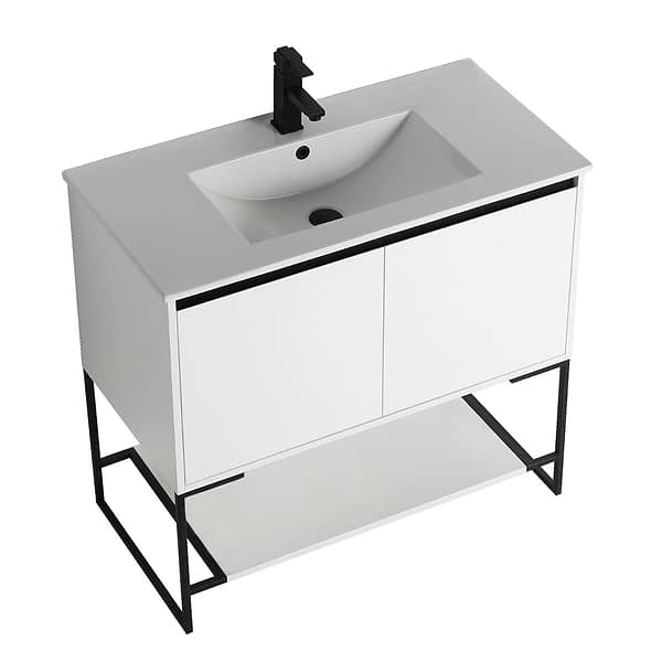 Amani 36" Matte White Single Vanity with White Integrated Top