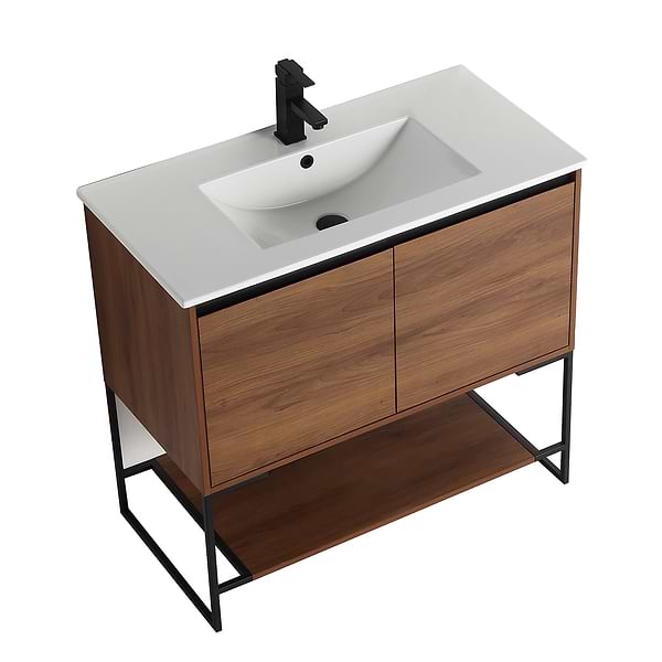 Amani 36" Walnut Brown Single Vanity with White Integrated Top