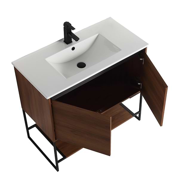 Amani 36" Walnut Brown Single Vanity with White Integrated Top