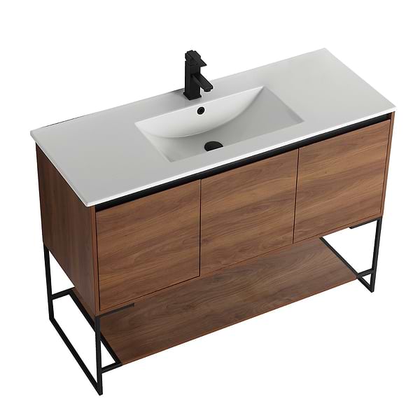 Amani 48" Walnut Brown Single Vanity with White Integrated Top