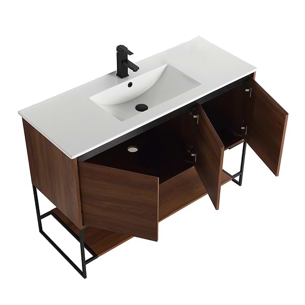 Amani 48" Walnut Brown Single Vanity with White Integrated Top
