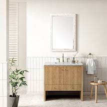 James Martin Vanities Hudson Light Natural Oak Brown 36" Single Vanity with Carrara Marble Top