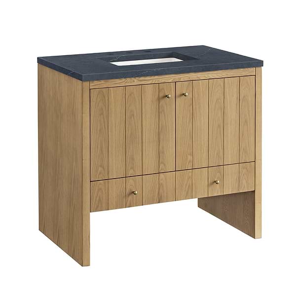 James Martin Vanities Hudson Light Natural Oak Brown 36" Single Vanity with Charcoal Soapstone Quartz Top