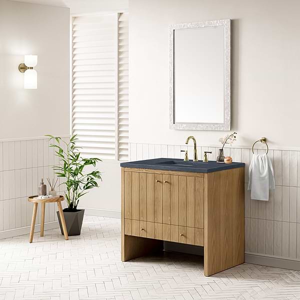 James Martin Vanities Hudson Light Natural Oak Brown 36" Single Vanity with Charcoal Soapstone Quartz Top
