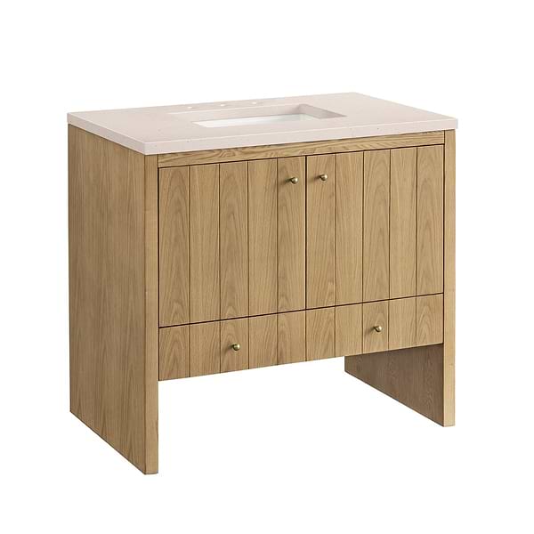 James Martin Vanities Hudson Light Natural Oak Brown 36"  Single Vanity with Eternal Marfil Quartz Top