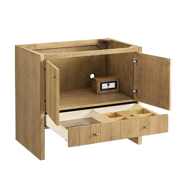 James Martin Vanities Hudson Light Natural Oak Brown 36"  Single Vanity with Eternal Marfil Quartz Top