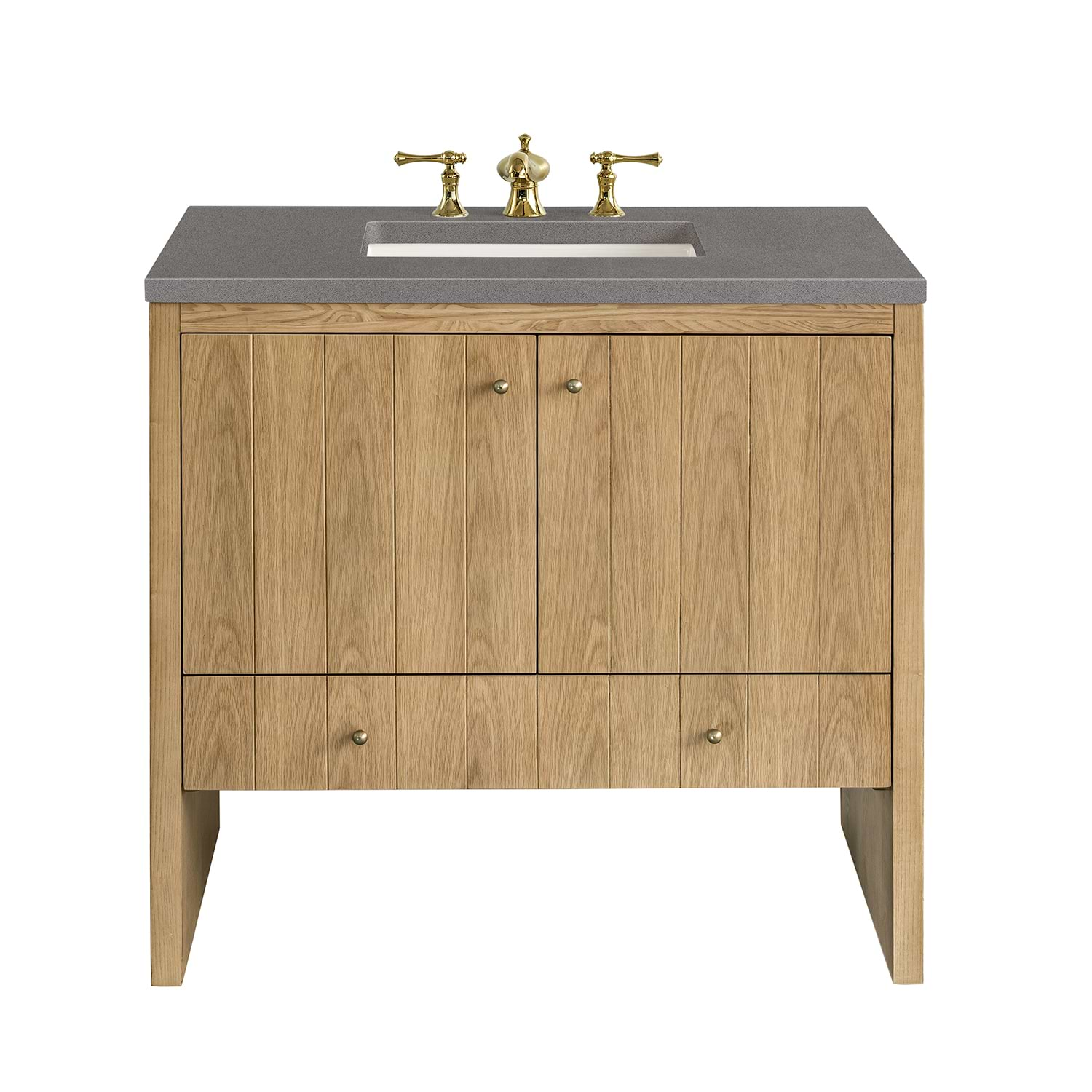 James Martin Vanities Hudson Light Natural Oak Brown 36"  Single Vanity with Gray Expo Quartz Top