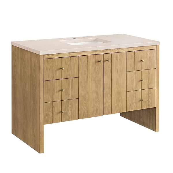 James Martin Vanities Hudson Light Natural Oak Brown 48"  Single Vanity with Eternal Marfil Quartz Top