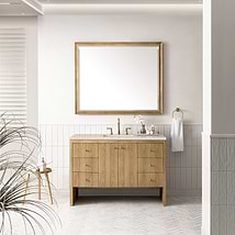 James Martin Vanities Hudson Light Natural Oak Brown 48"  Single Vanity with Eternal Marfil Quartz Top