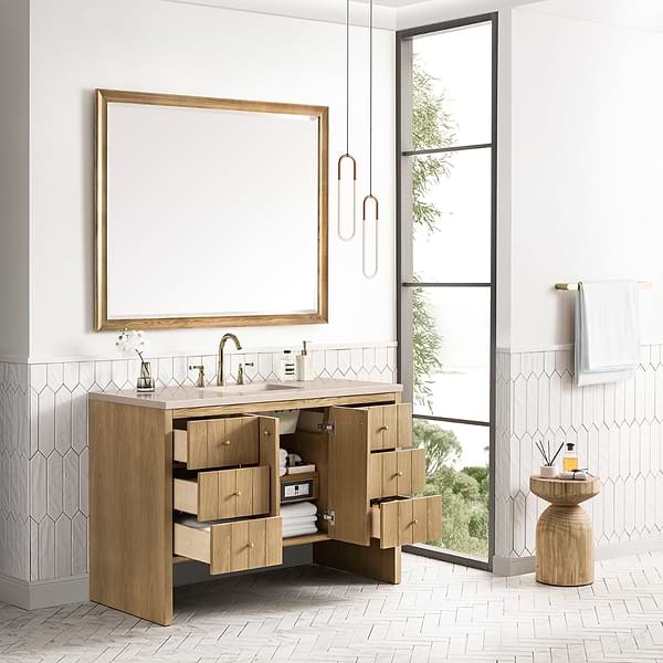 James Martin Vanities Hudson Light Natural Oak Brown 48"  Single Vanity with Eternal Marfil Quartz Top