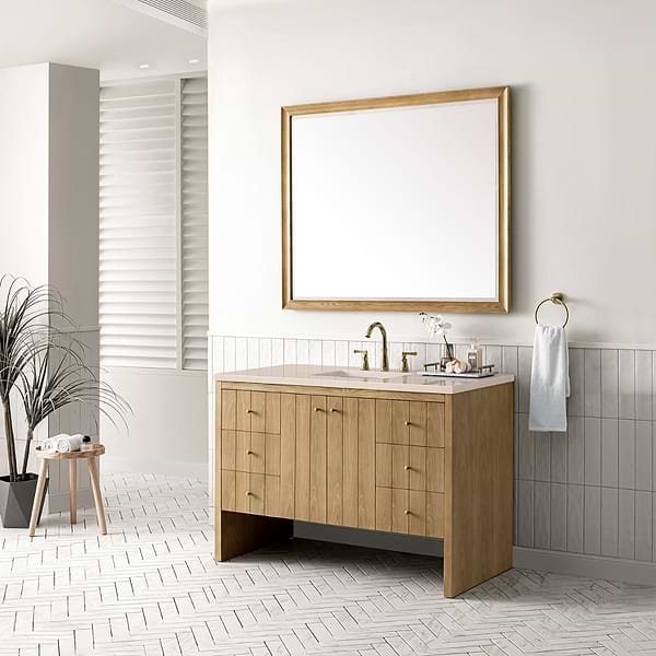 James Martin Vanities Hudson Light Natural Oak Brown 48"  Single Vanity with Eternal Marfil Quartz Top