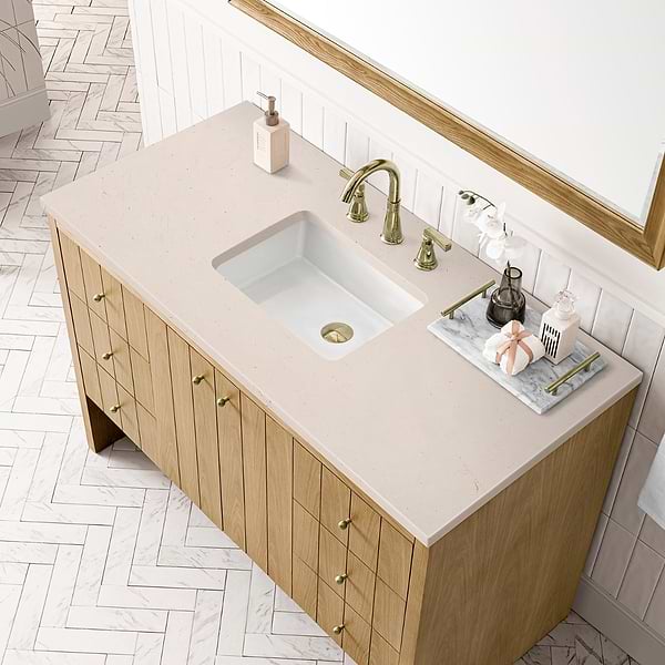 James Martin Vanities Hudson Light Natural Oak Brown 48"  Single Vanity with Eternal Marfil Quartz Top