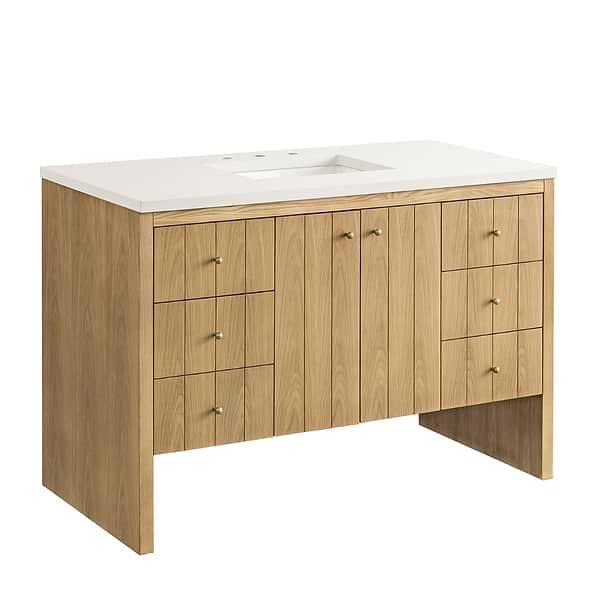 James Martin Vanities Hudson Light Natural Oak Brown 48"  Single Vanity with White Zeus Quartz Top