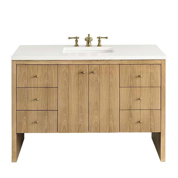 James Martin Vanities Hudson Light Natural Oak Brown 48"  Single Vanity with White Zeus Quartz Top