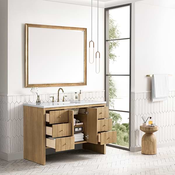 James Martin Vanities Hudson Light Natural Oak Brown 48"  Single Vanity with White Zeus Quartz Top