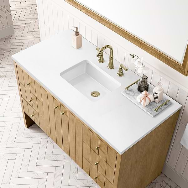 James Martin Vanities Hudson Light Natural Oak Brown 48"  Single Vanity with White Zeus Quartz Top