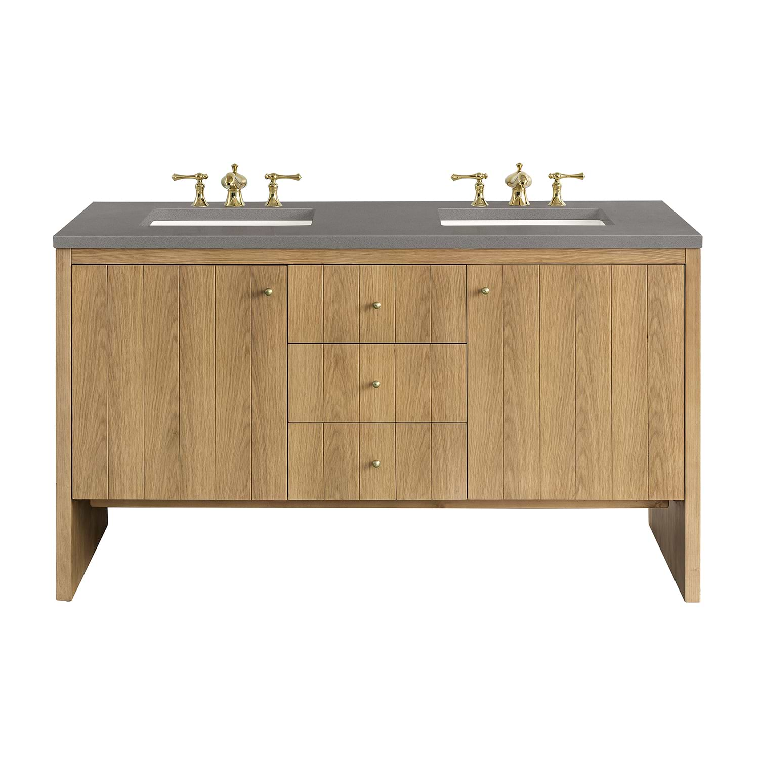 James Martin Vanities Hudson Light Natural Oak Brown 60"  Double Vanity with Gray Expo Quartz Top