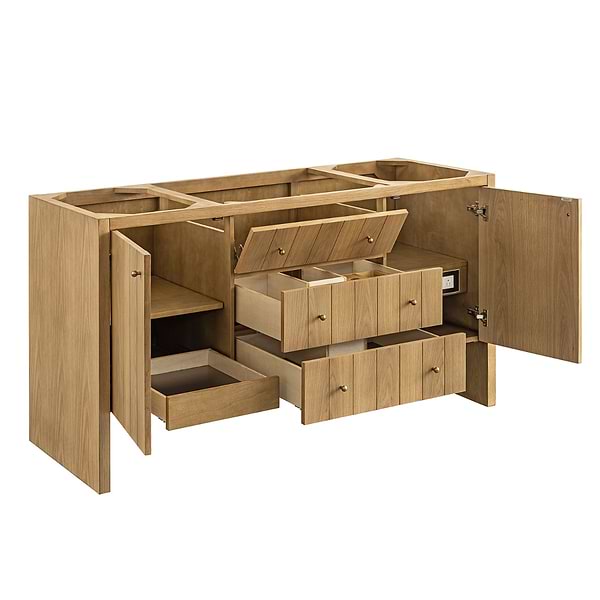 James Martin Vanities Hudson Light Natural Oak Brown 60"  Double Vanity with White Zeus Quartz Top