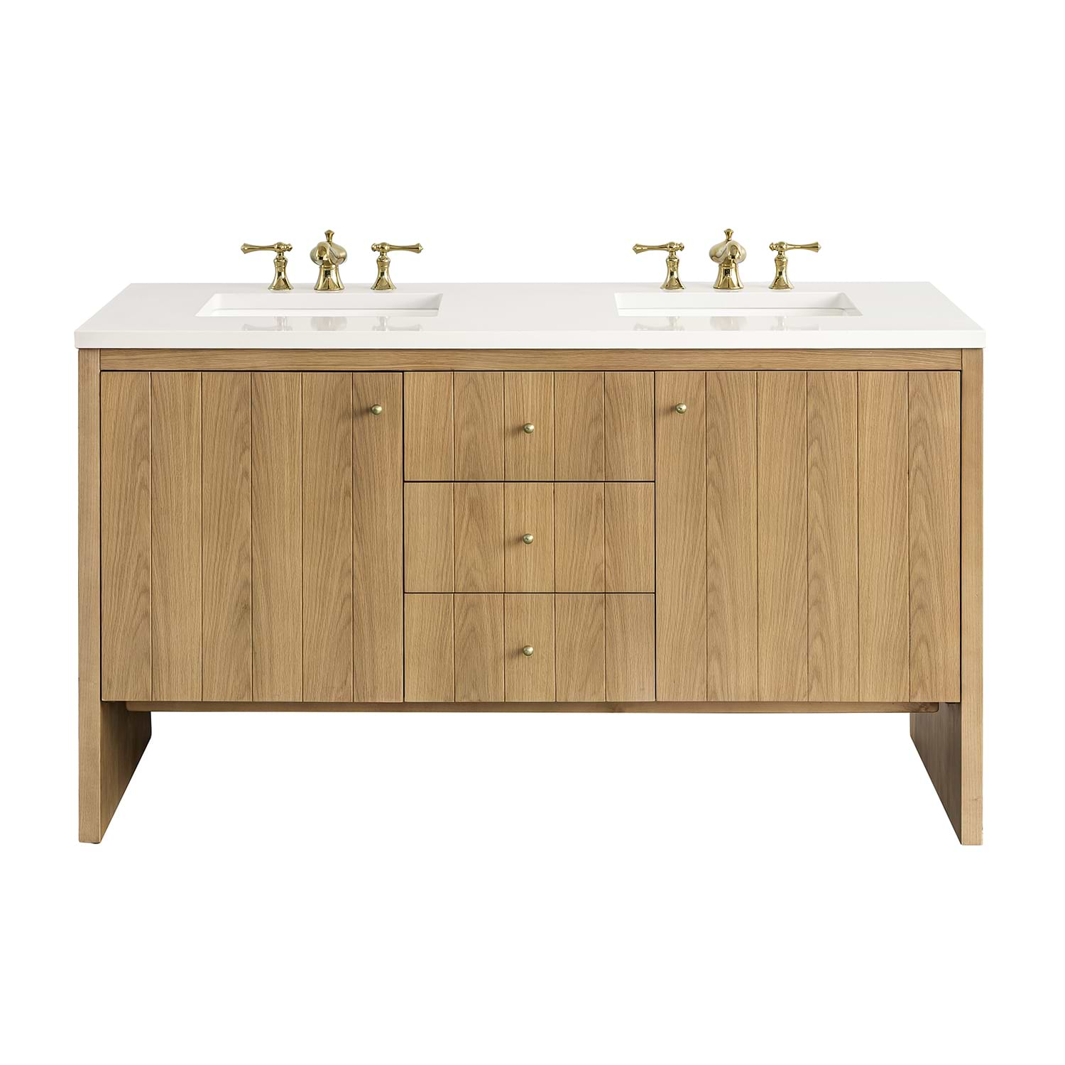 James Martin Vanities Hudson Light Natural Oak Brown 60"  Double Vanity with White Zeus Quartz Top