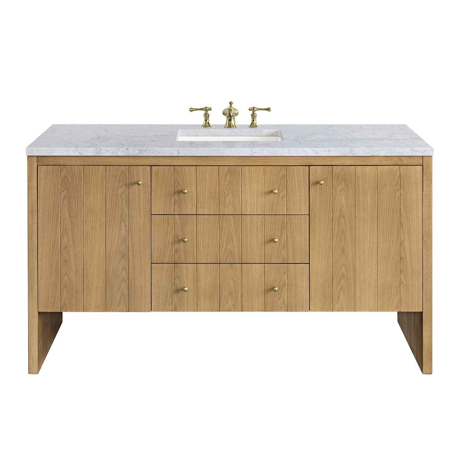 James Martin Vanities Hudson Light Natural Oak Brown 60"  Single Vanity with Carrara Marble Top