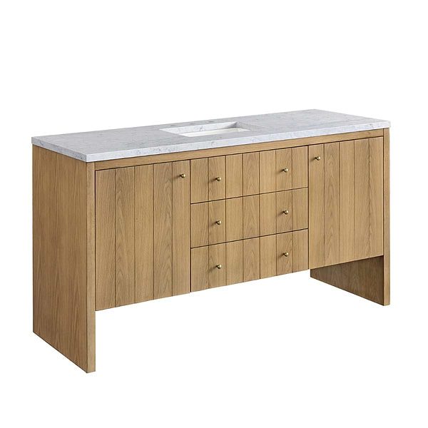 James Martin Vanities Hudson Light Natural Oak Brown 60"  Double Vanity with Carrara Marble Top
