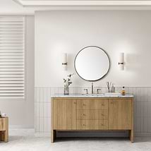 James Martin Vanities Hudson Light Natural Oak Brown 60"  Single Vanity with Carrara Marble Top