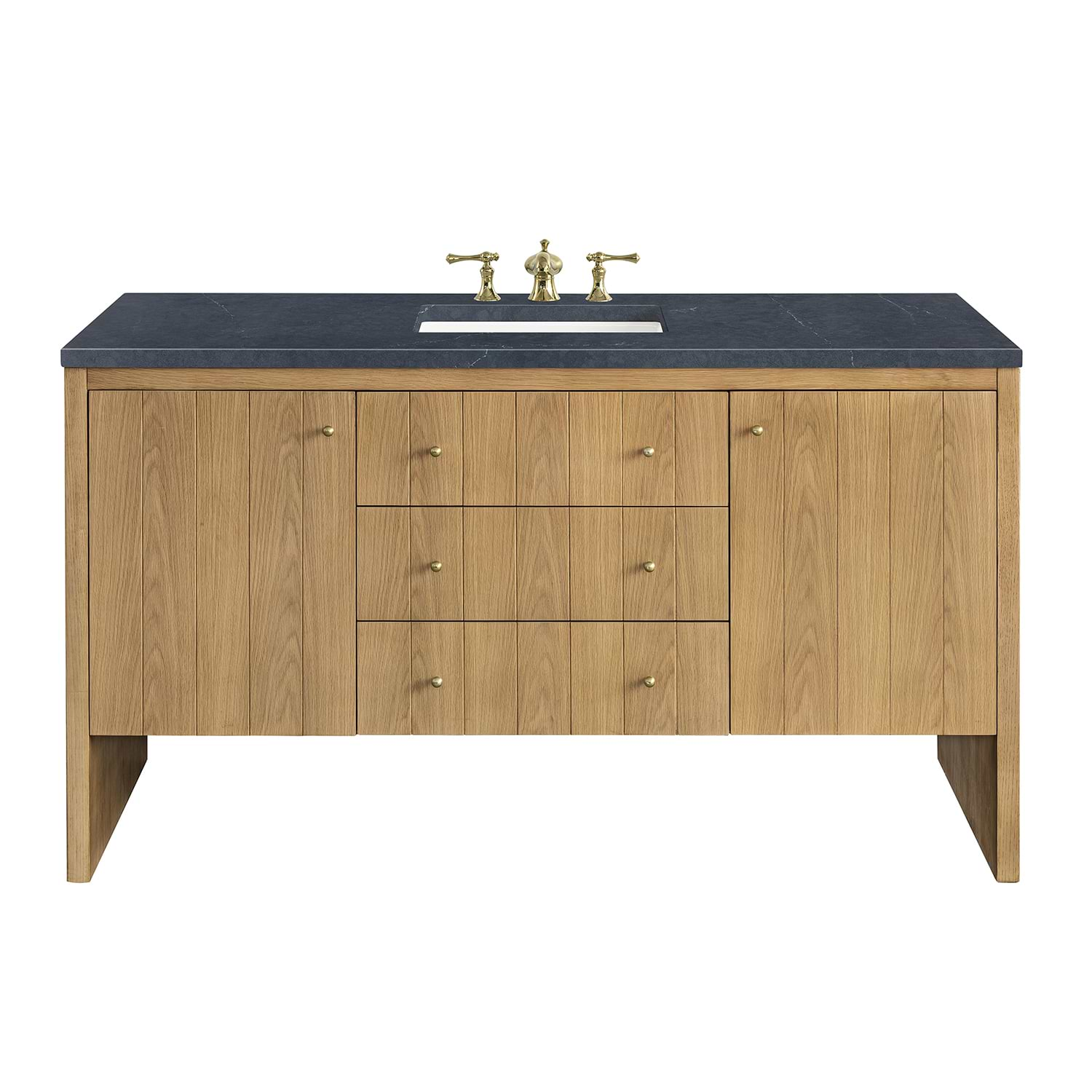 James Martin Vanities Hudson Light Natural Oak Brown 60"  Single Vanity with Charcoal Soapstone Quartz Top