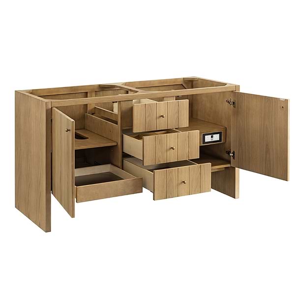 James Martin Vanities Hudson Light Natural Oak Brown 60"  Single Vanity with Charcoal Soapstone Quartz Top