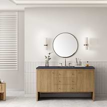 James Martin Vanities Hudson Light Natural Oak Brown 60"  Single Vanity with Charcoal Soapstone Quartz Top