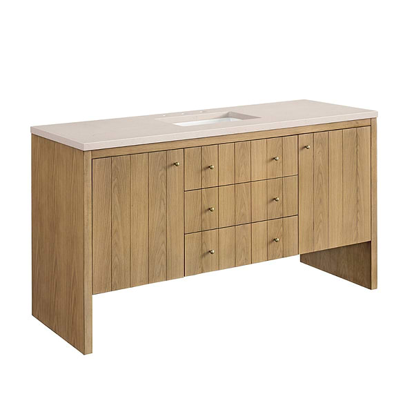 James Martin Vanities Hudson Light Natural Oak Brown 60"  Single Vanity with Eternal Marfil Quartz Top