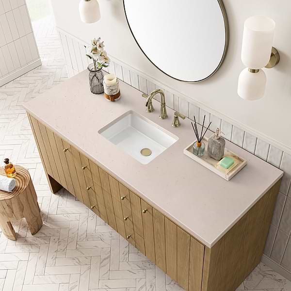 James Martin Vanities Hudson Light Natural Oak Brown 60"  Single Vanity with Eternal Marfil Quartz Top