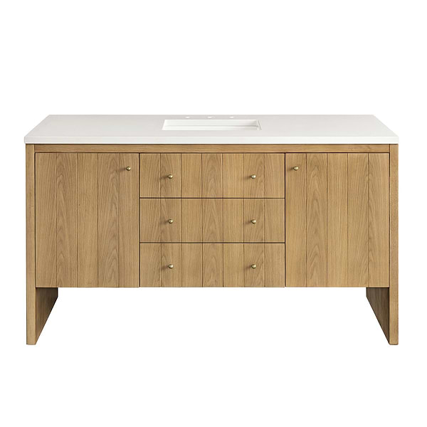 James Martin Vanities Hudson Light Natural Oak Brown 60"  Single Vanity with White Zeus Quartz Top